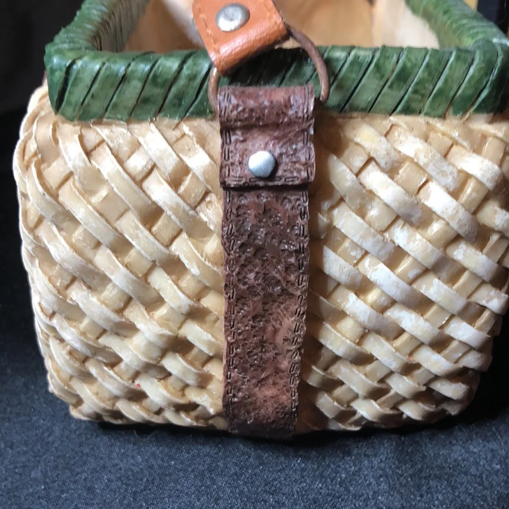Charming Cat Figurine in Basket with Red Hat